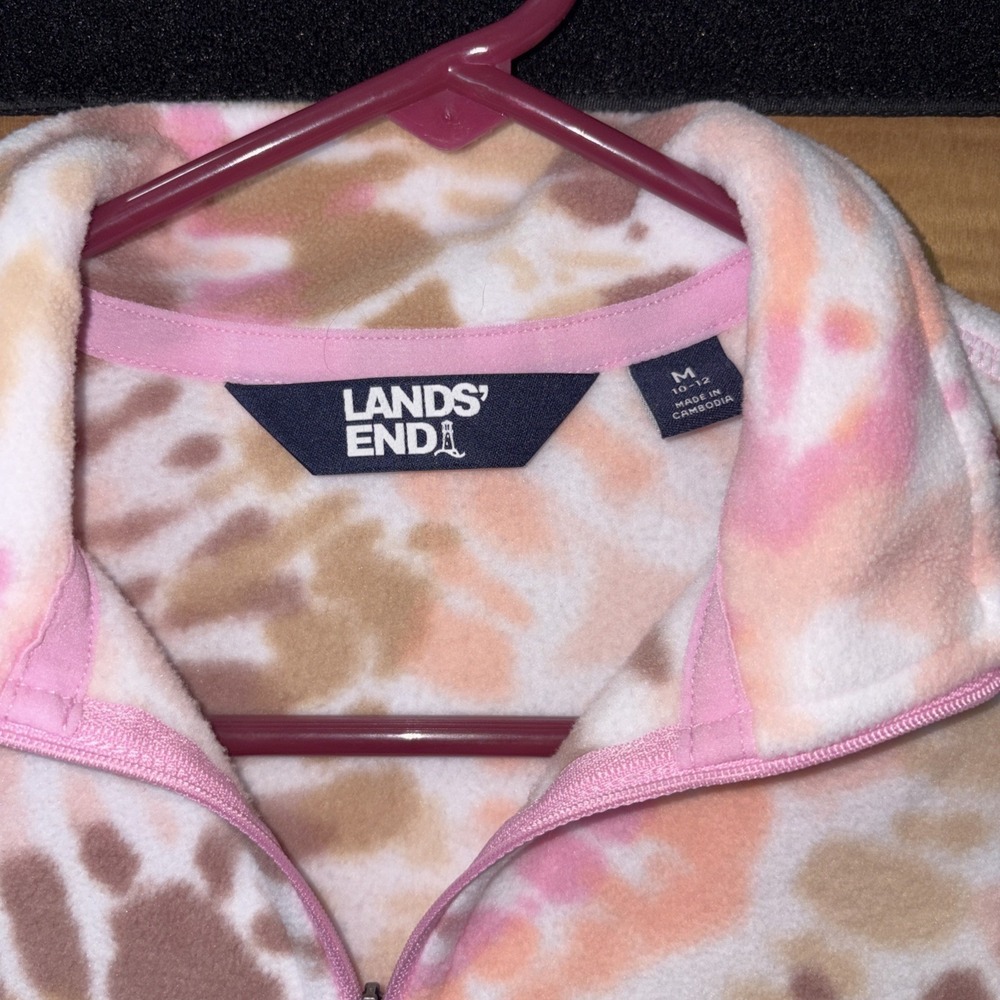 Lands' End Women's Medium 10-12 Lightweight Fleece Pullover Quarter Zip Tie Dye - Picture 2 of 9